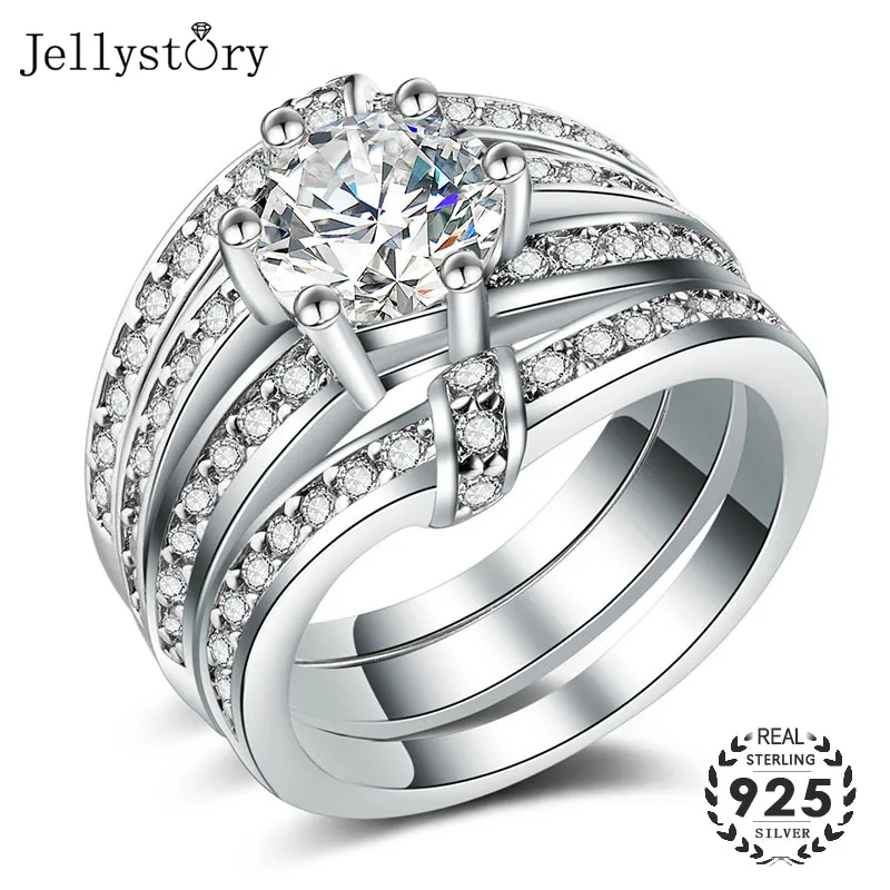 

Классические ювелирные изделия Jellystory из серебра 925 пробы, кольца 3 в 1, 9 мм, круглые циркониевые драгоценные камни для женщин и мужчин, подарки для свадебной вечеринки, золотой цвет