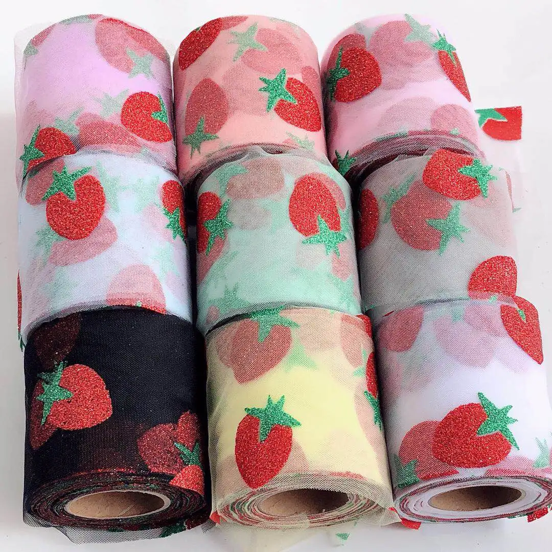 25 ярдов/рулон тюлевого рулона Флокирование органза сетка ткань лента подарок