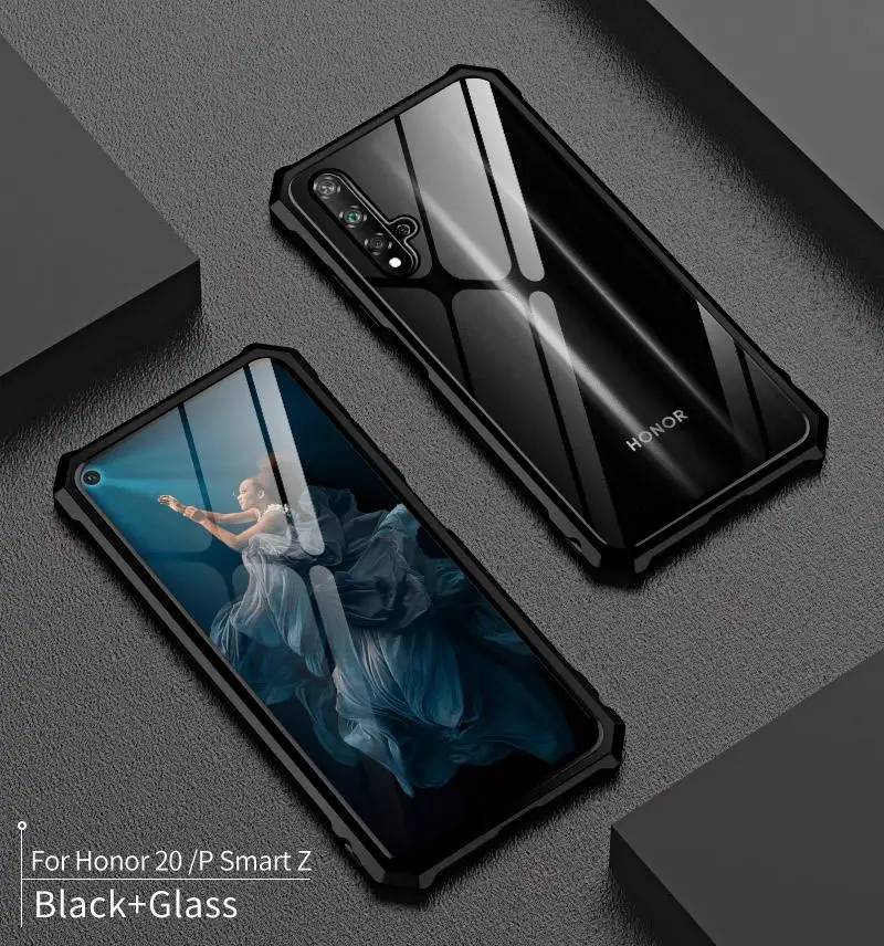 Для huawei Honor 20 чехол Honor 20 Lite бампер металлическая алюминиевая рамка крышка со стеклянной задней крышкой жесткий чехол для huawei 20 Pro чехол s - Цвет: Honor 20 Black