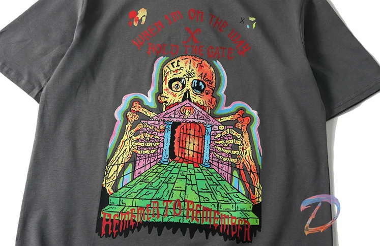 

Kanye West T-shirt Oversize Men's Women's Foam Printing Tshirts High Quality Kanye Haunted House Print Loose Drop Shoulder Tees