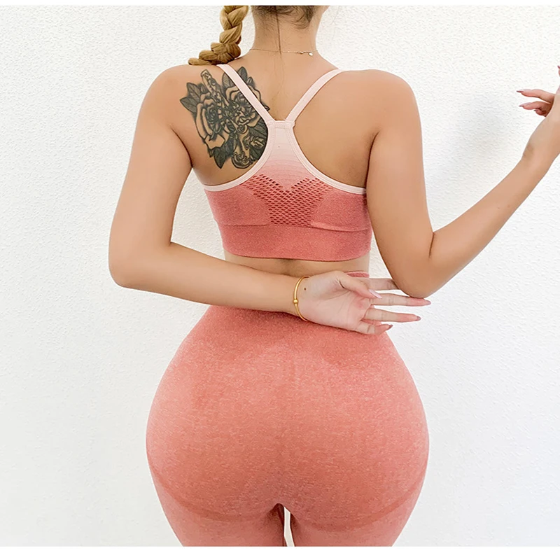 NUONEKO Women Yoga Two Piece Seamless Bra Sleeveless Workout Gym Clothes Leggings Running Fitness Clothing Ladies Tracksuits