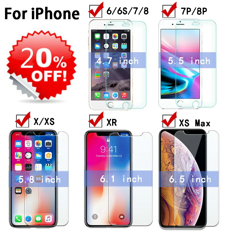Стекло для iPhone x s 6 7 8 Plus стекло S XR X Max закаленное iphone xr защита экрана|Защитные