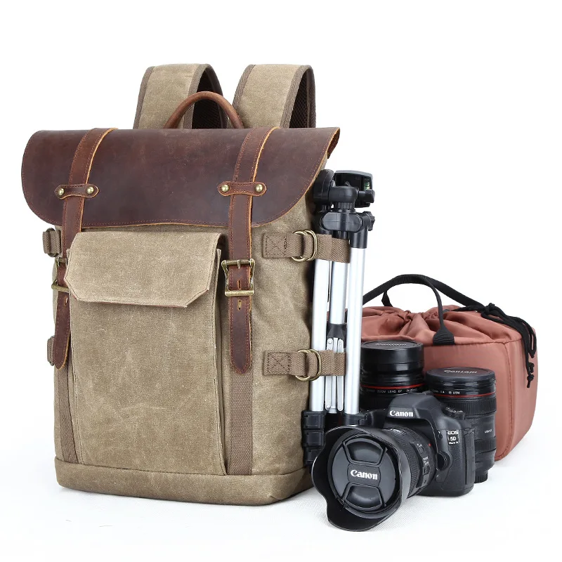 

Camera Photo Backpack Men for Nikon/Canon/ Sony/Fujifilm Batik Canvas Waterproof Photography Bag Outdoor Wear-resistant Large