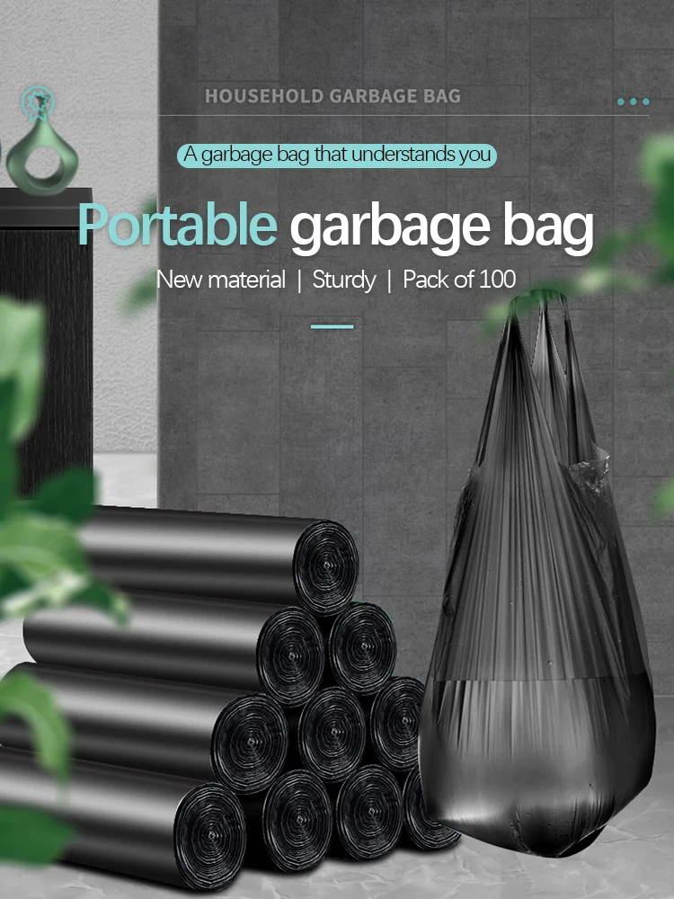

100Pcs/5 Rolls Trash Bags Disposable Household Plastic Thickened Portable Hand Garbage Bags for Home Bathroom Kitchen Trash Can