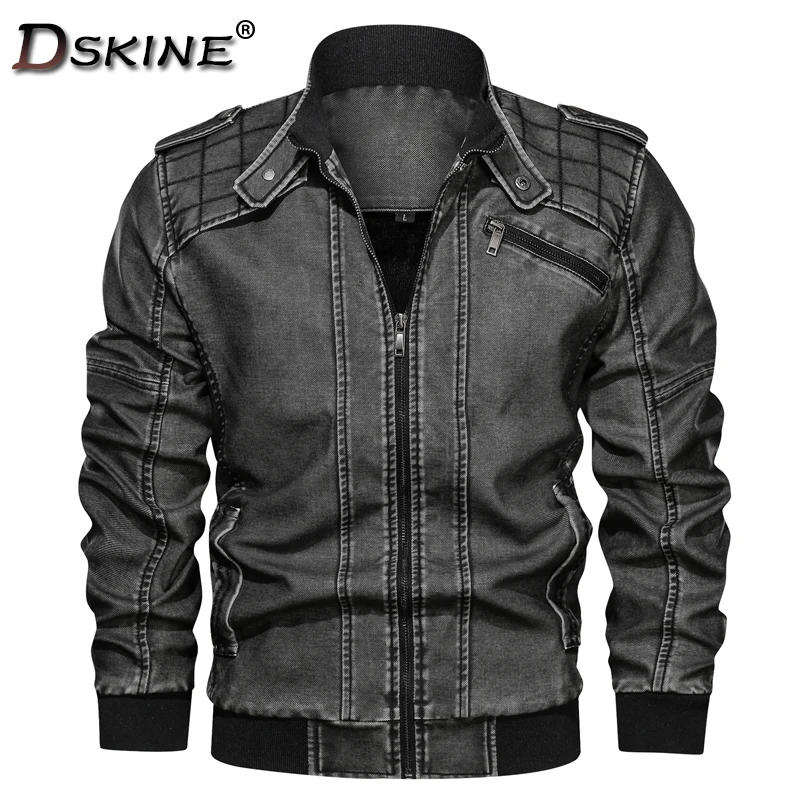 

2021 New Mens Leather Jacket Autumn and Winter Washed Leather Coat Men's Fashion Casual Slim Fleece Keep Warm Leather Jacket