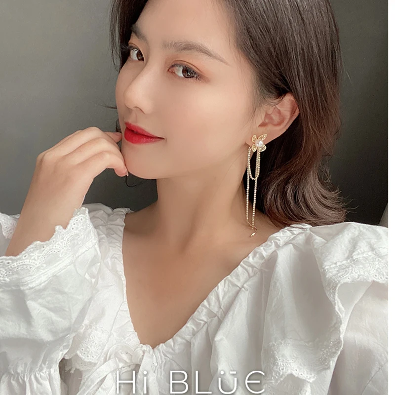 Новые Асимметричные Длинные серьги-кисточки с цветами корейский темперамент