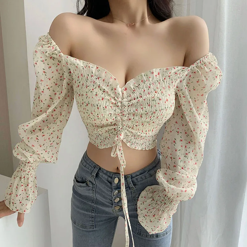 

XUXI French Long Sleeve Women T-shirt With Irregular Soft Lace On The Top, Brand New Korean Style, E904