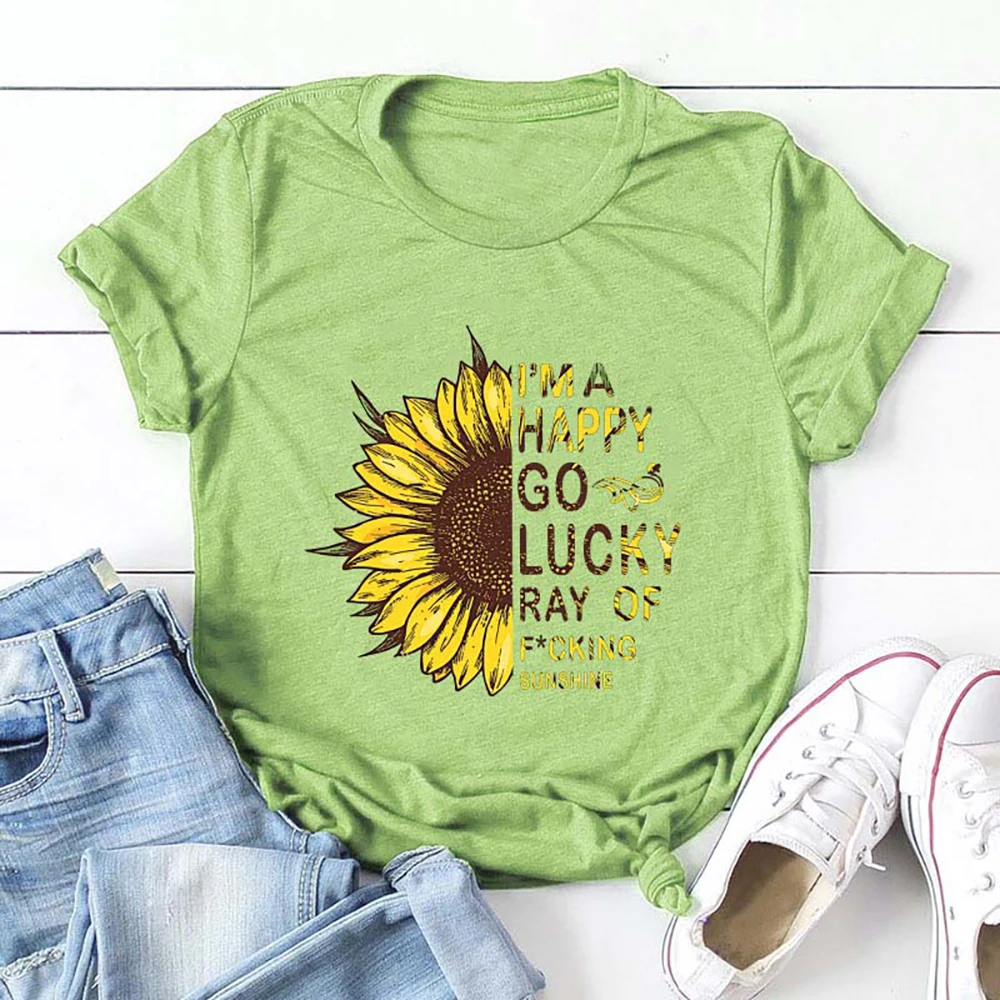 С принтом в виде подсолнухов Футболка женская футболка с коротким рукавом и