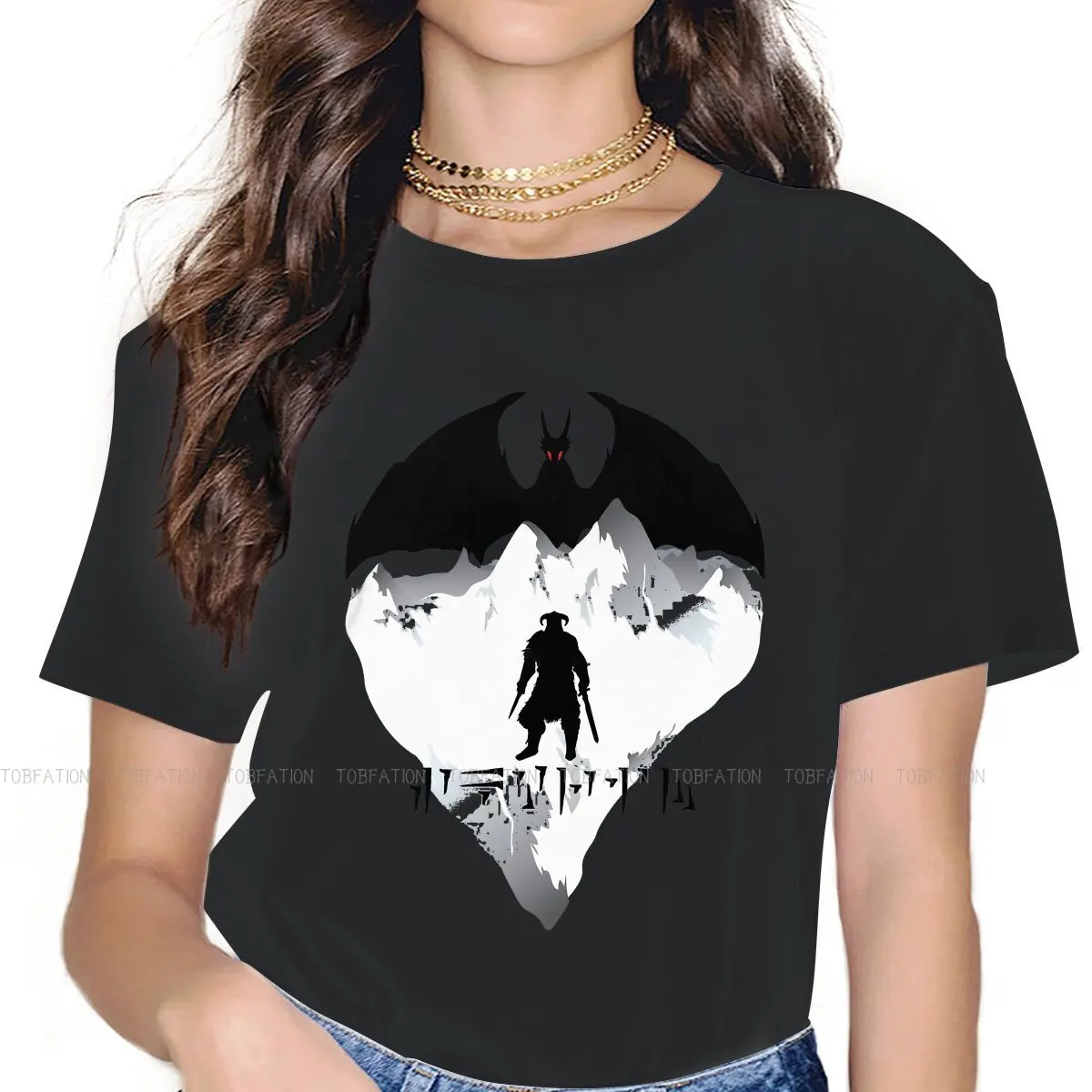 

Женская одежда Dovahkiin, футболка оверсайз с V-образным вырезом, винтажная Женская одежда в готическом стиле