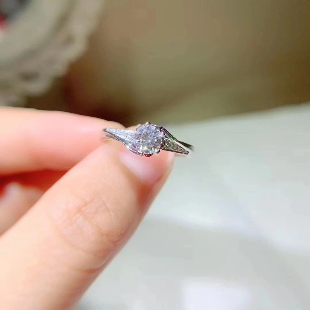 Kkmall магазин круглое серебряное кольцо с муассанитом 0.50ct D VVS роскошное кольцо с муассанитом Weding для женщин