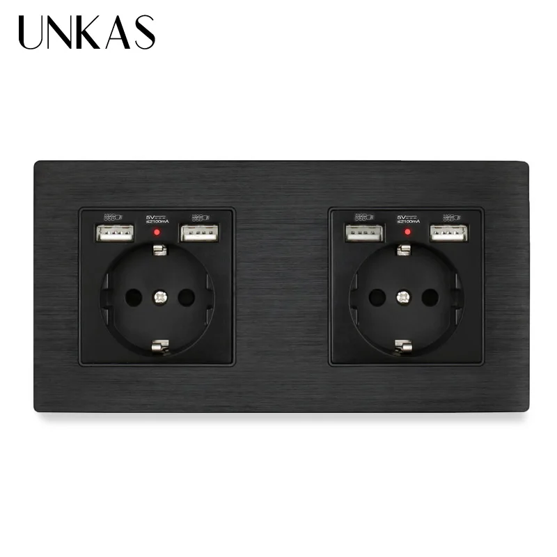 UNKAS 2 Gang Россия Испания настенная розетка стандарта ЕС с 4 USB портами для зарядки