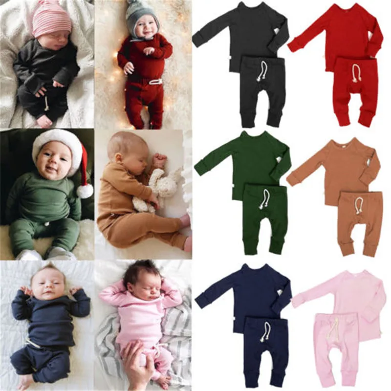 

Causal Comfortable Pajamas Sets Baby Boy Girls Clothes Solid Tops + Pants Outfits Sleepwear Clothes