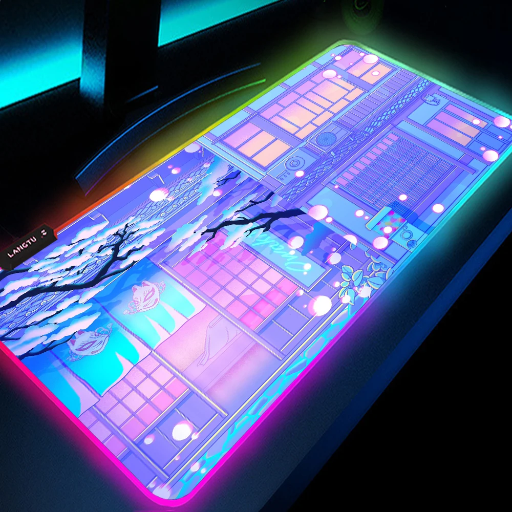 

Pink Anime Aesthetics RGB Soft Large Gaming Mouse Pad Oversize Glowing Led Extended Mousepad Computer Keyboard Pad Mat 350x900MM