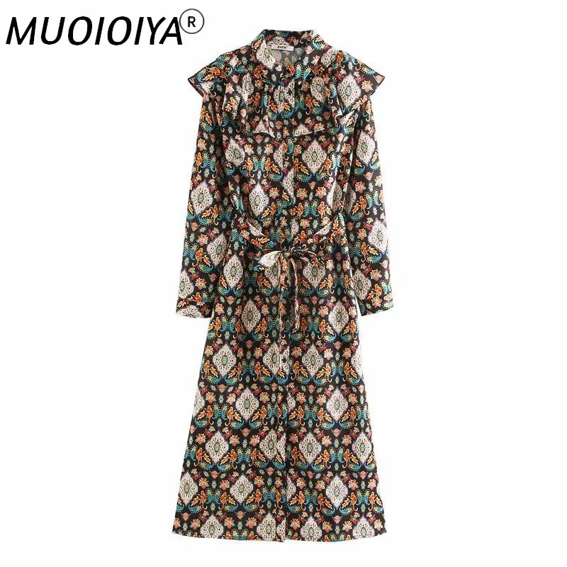 

Женское длинное платье с оборками, повседневный пляжный сарафан в стиле бохо с цветочным принтом и длинным рукавом, весна-лето 2021