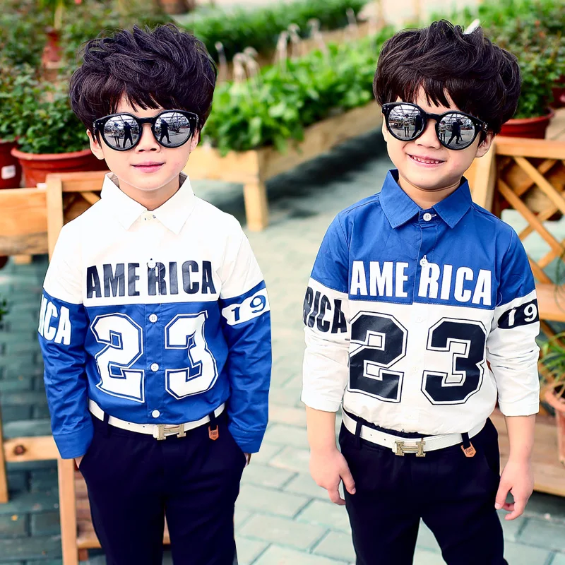 2020 Autumn New Korean Style Stylish Guy's Children's Shirt Fashion V Neck Digital Printing with Contrast Color Children's Shirt