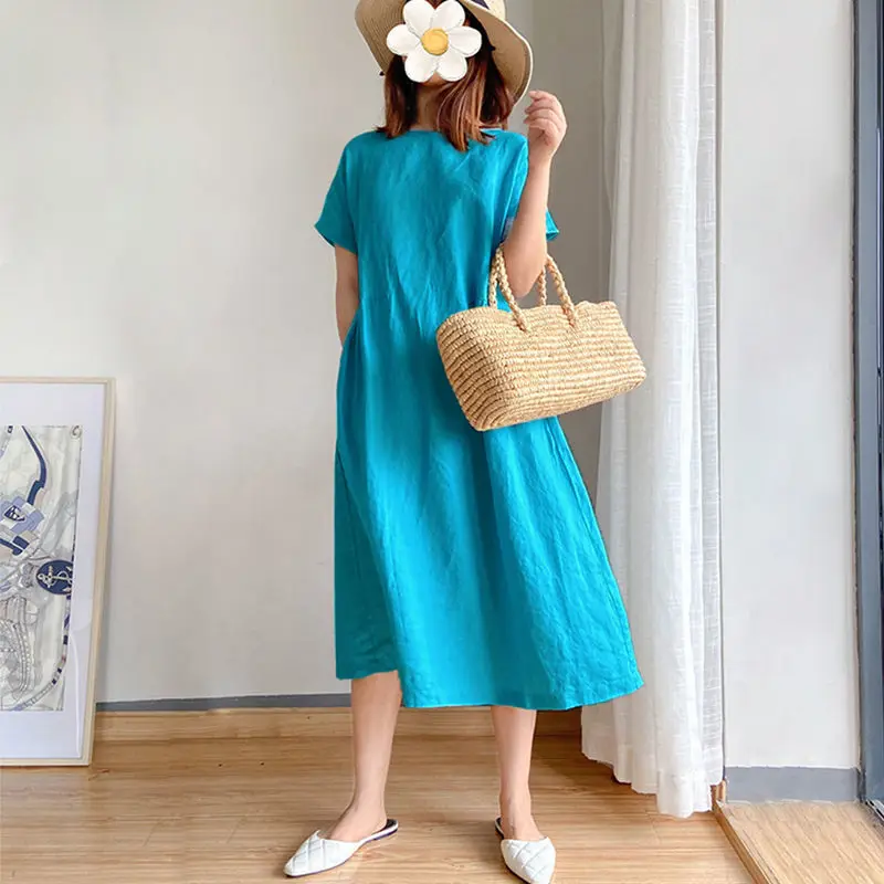 

Simple Literary Fan Loose Slim Dress Female Summer Mid-length Skirt