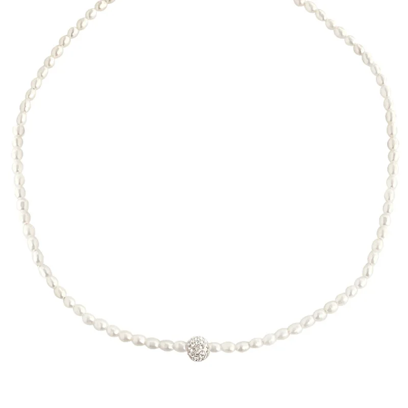 

LOVOACC Stylish Natural Baroque Pearls Necklaces for Women Lady Bling Bling Rhinestones Ball Chokers Necklace Minimalist Jewelry