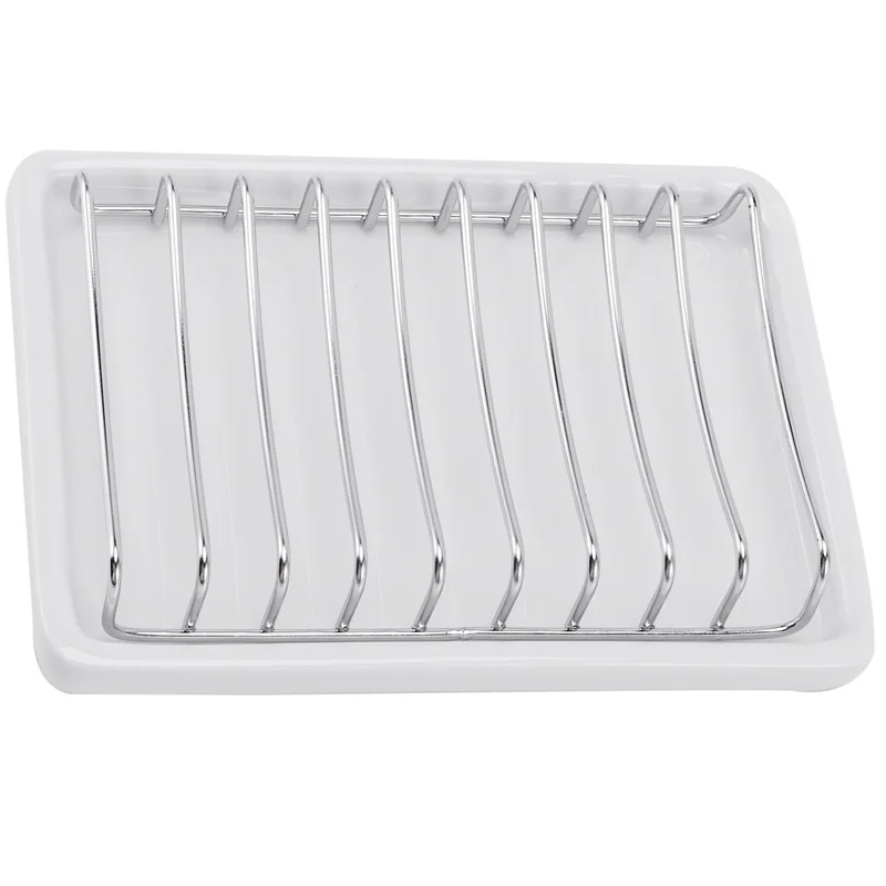 Jabonera de cer&aacute;mica, soporte para jab&oacute;n de ducha de acero inoxidable de doble capa con rejilla de drenaje y soporte para ba&ntilde;o, ba&ntilde;era y Kitc-0