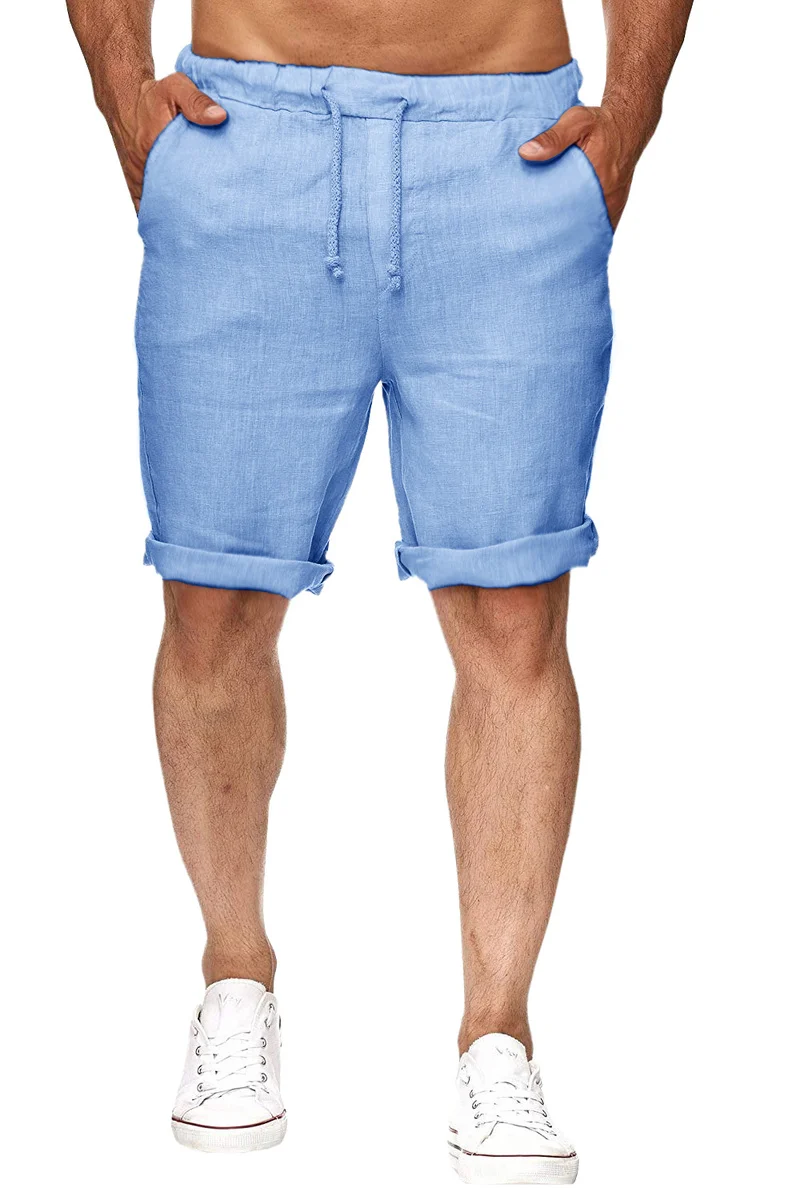 

Summer Men Fashion Casual Shorts Multicolor Drawstring Elastic Waist Pocket Cotton Linen Shorts Beach Short Pants Plus Size