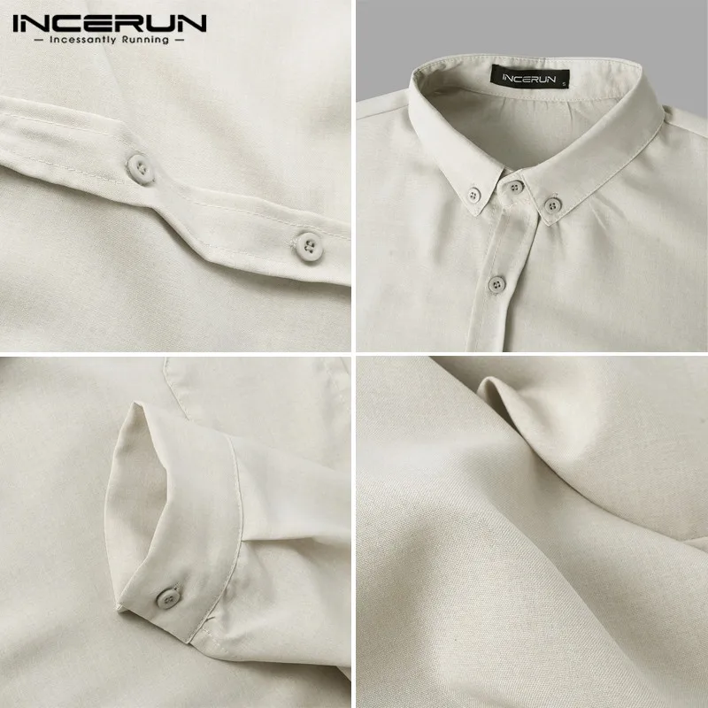 

Men Pockets Chemise Loose Buttons Blusas Streetwear INCERUN 2021 Mens Solid Color Shirts Fashion Long Sleeve Lapel Camisa 3XL 7