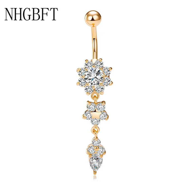 Женское кольцо для пупка NHGBFT с черным фианитом листьями| |