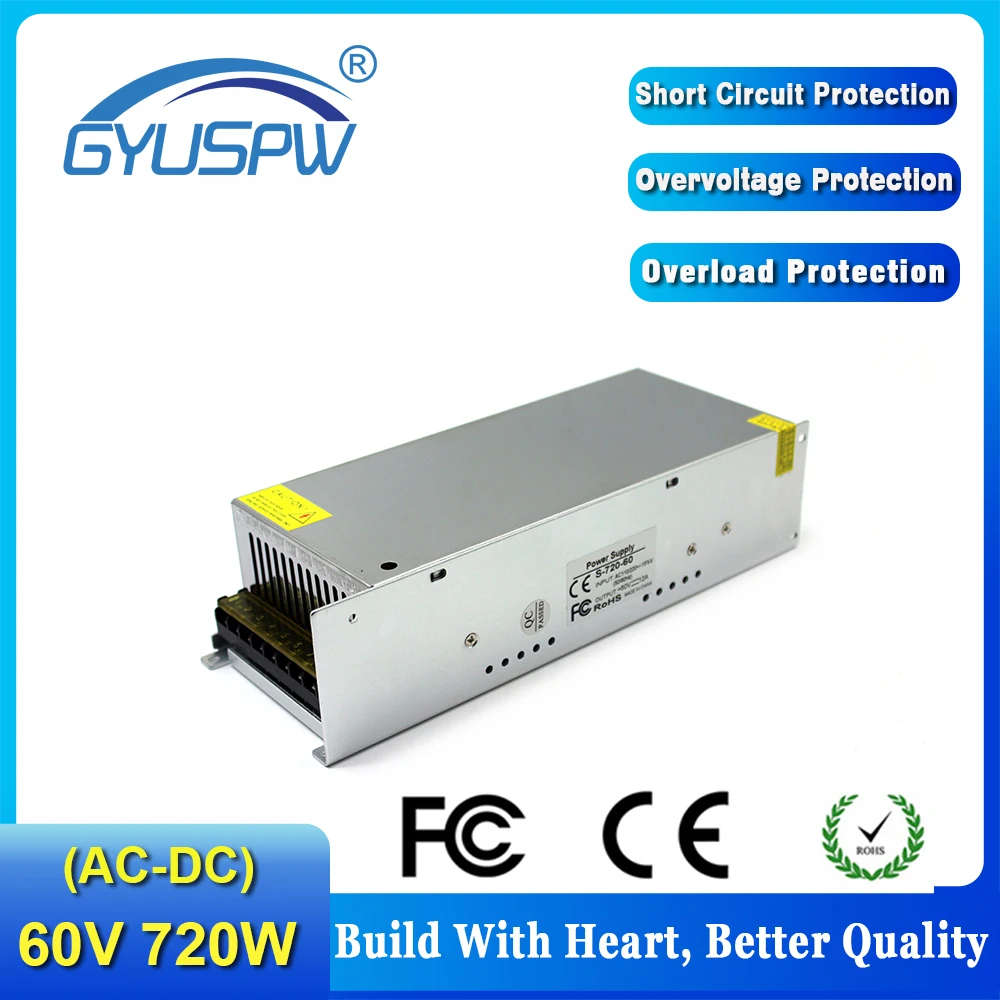 Мощность дополнение DC60V 12A 720w Источники питания трансформатор привода 110 220 AC/DC 60V
