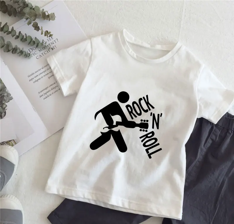 

New Kids T-shirt For Girls Fashion Letter Retro Rock Printed White T ShirtsToddler Infant Boys Summer Clothes Short Sleeve Tops