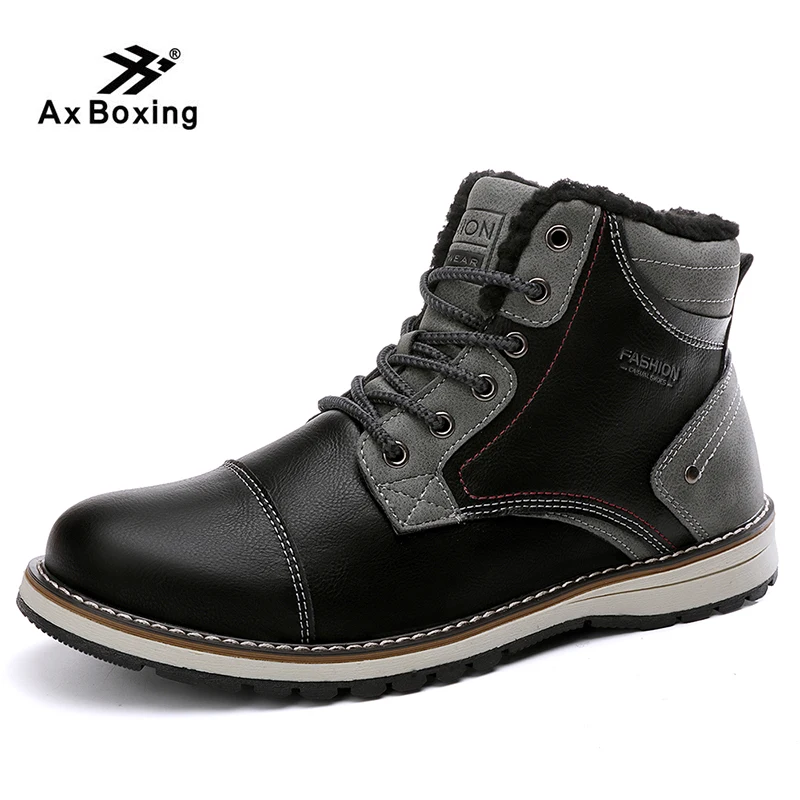 AX BOXING Winter snow boots men shoes Velvet Ankle Snow Boots Men Shoes Fashion Cow Motocycle Casual Boot Male | Обувь