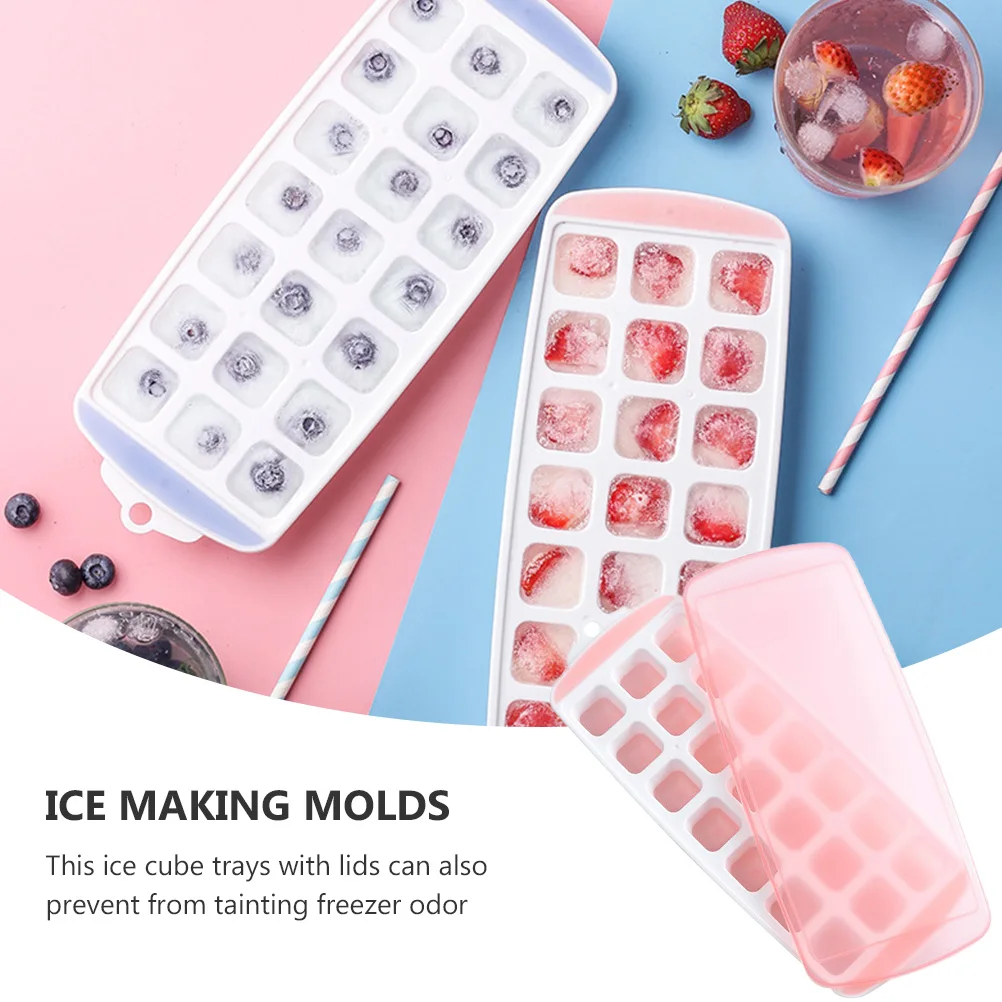 

2pcs Ice Molds With Cover DIY Ice Making Molds Ice Cube Trays Summer Ice Cube Tool (Random Color)
