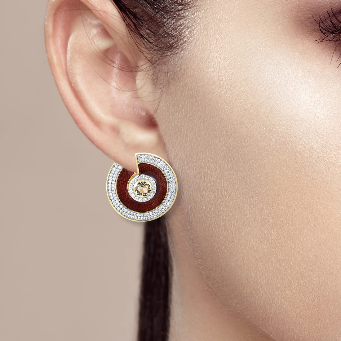 

SANTUZZA 925 Sterling Silver Stud Earrings For Women White Cubic Zirconia Yellow Glass Brown Circle Fine Jewelry Handmade Enamel