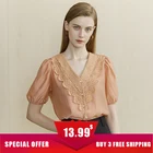 Женские кружевные рубашки FSLE с коротким рукавом и V-образным вырезом