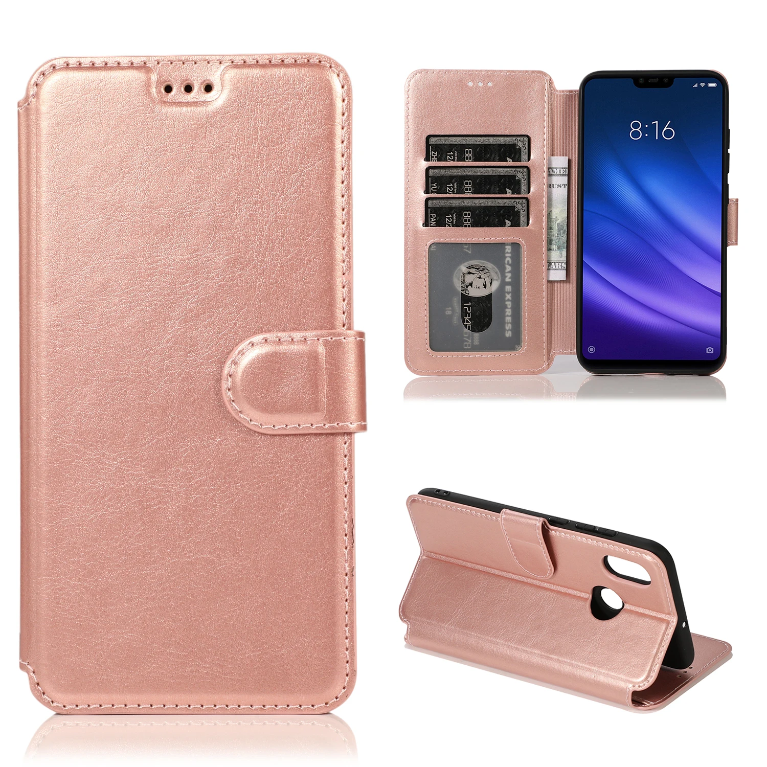 Rose Gold Тонкий чехол-кошелек для Redmi 8A 7 6A Note 8 6 5 Pro, флип-чехол из искусственной кожи, деловой чехол держатель для карт, чехол-подставка для Xiaomi 9 Coque - Цвет: Rose Gold