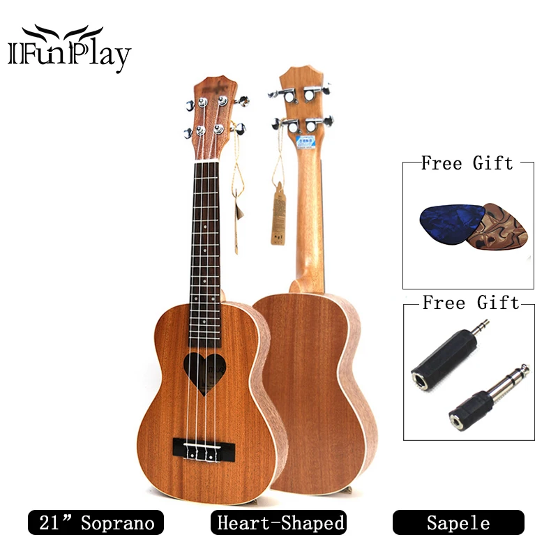 Гавайская гитара Сопрано 21 дюйм 4 струны в форме сердца музыкальные
