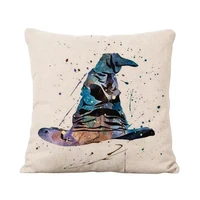 watercolor painting sorting hat 45x45 cm square throw pillow cover for car chair sofa 1 piece polyester pillowcase home decor