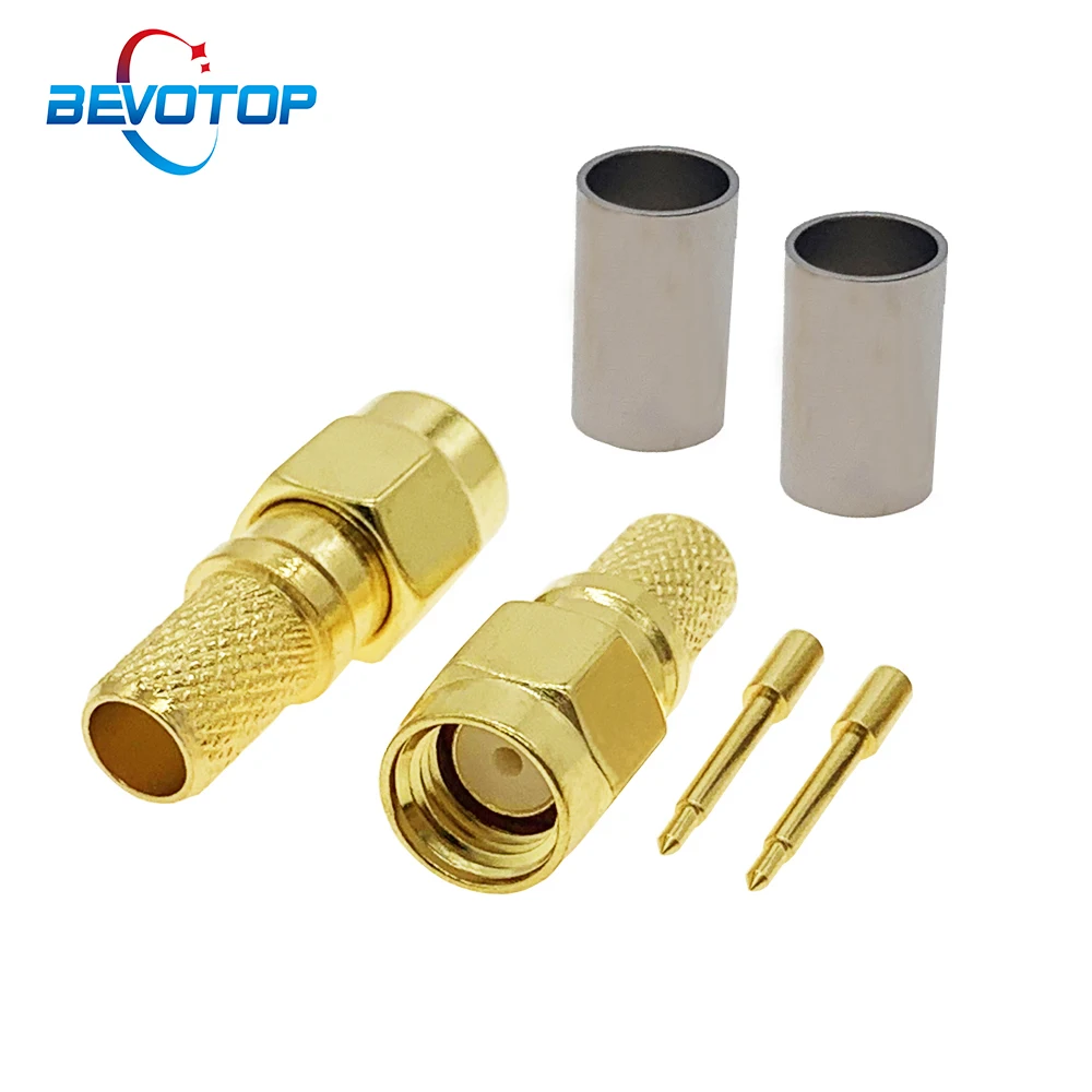 10pcs/lot SMA male plug crimp Connector for LMR240 RF Coaxial Cable Connector 50-4 Pigtail Cord RF Connector Gold Plated Plug