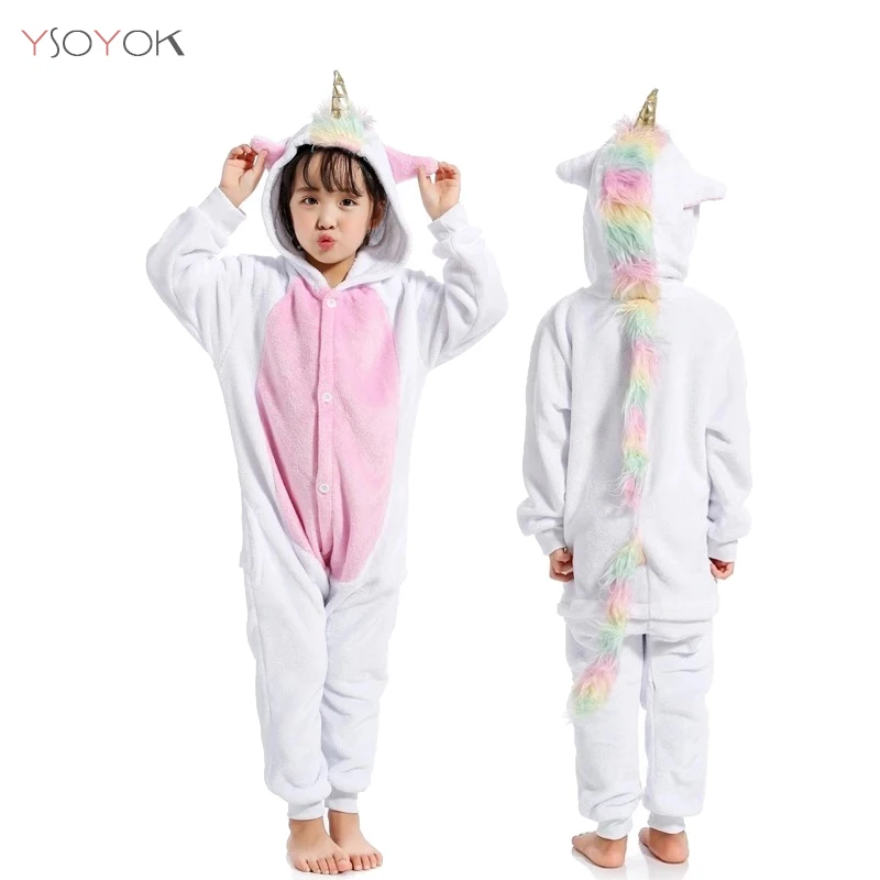 Gold Horn Unicorn Пижамы кигуруми, единорог для детей, пижамы для маленьких девочек, одежда для сна для мальчиков, животные, олень, единорог, комбинезон для детей, зимний комбинезон - Цвет: Gold Horn Unicorn