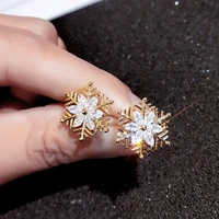 womens fashion golden snowflake earrings ladies diamond studded zircon wedding accessories fashion jewelry luxury 2021 trend