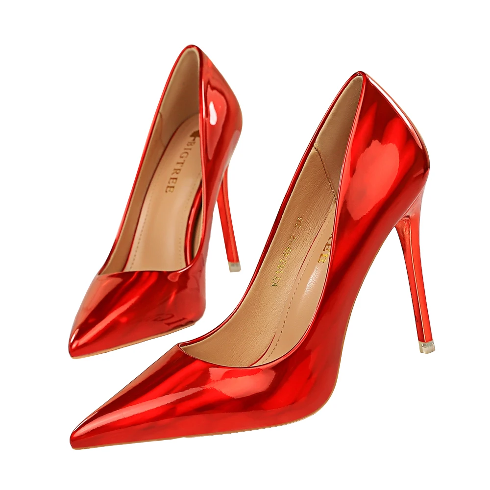 Женские туфли-лодочки из лакированной кожи размера плюс B1-1 размеры 34-43