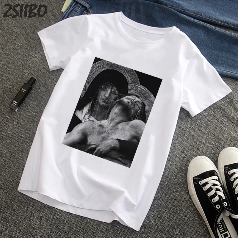 

Harajuku Men's tshirts Short Sleeve Mona Lisa becomes extraterrestrial pain face Funny Printed t shirt Men T-Shirts Streetwear
