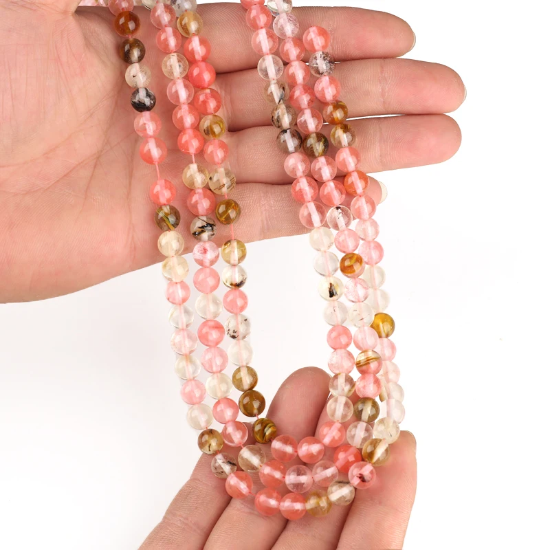 

Smooth Natural Stone Loose Spacer Beads Round Pink Brown Crystal Seed Beads for DIY Necklace Bracelet Jewelry Making Accessories