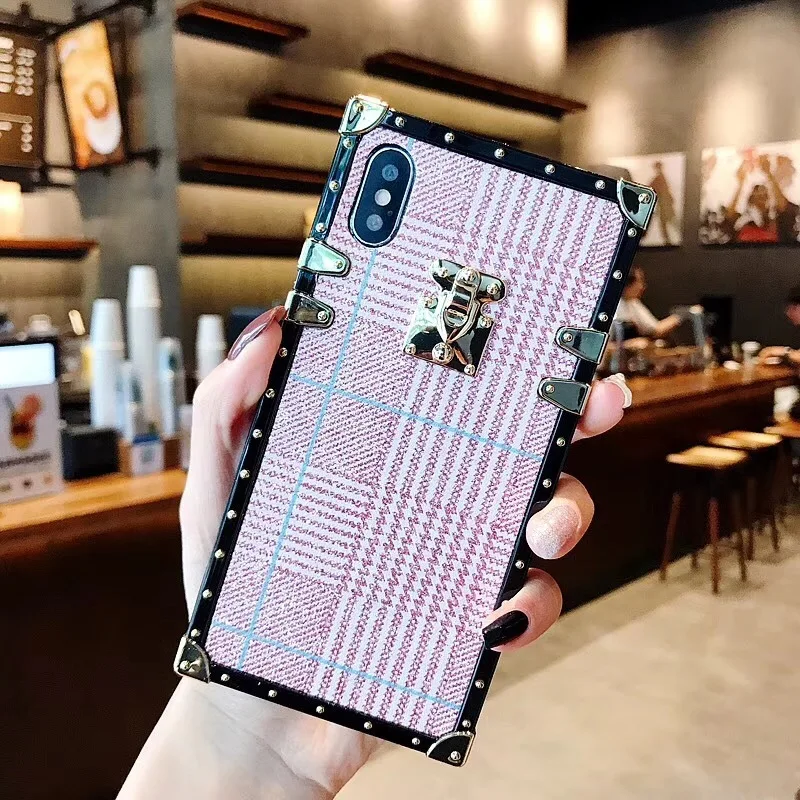Блестящие металлические квадратные чехлы для iPhone 8 7 6 6s Plus X XR XS Max клетчатая блестящая пудра для Samsung Galaxy S8 S9 Plus Note 8 9 чехол