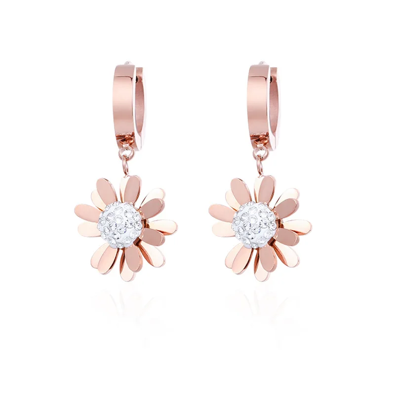 Корейская модная Маргаритка серьги цветы из розового золота хрустальные