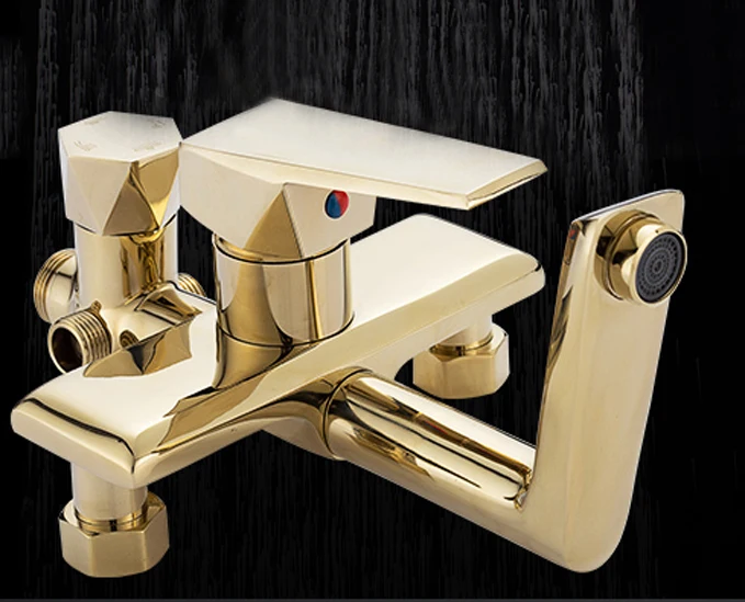 Luxury PVD Gold Plate Shower Faucet Wall Mounted Mixer Tap 4-functions | Обустройство дома
