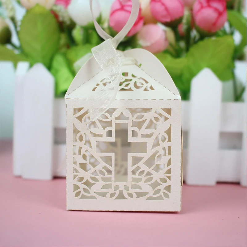 100 шт./лот коробки для конфет с крестом Подарочная коробка гостей упаковка Baby Shower