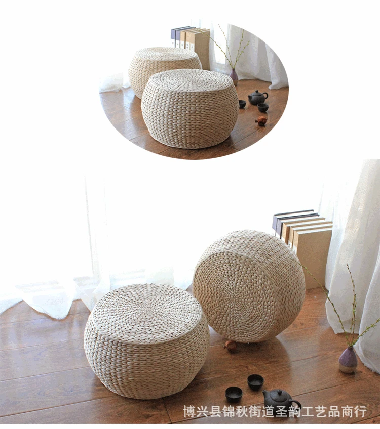 

Grass-made pastoral futon cushion thickened grass-made mat round stool tweezer coffee table sat on the stool tatami window