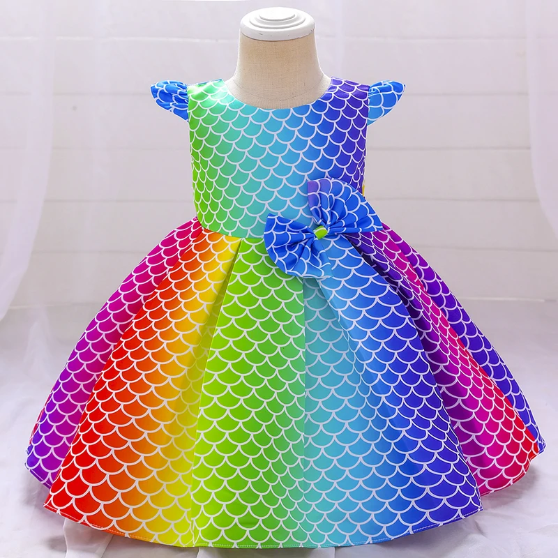 

Colorful Mermaid Newborn Christening Princess Toddler Birthday Party Children Baptism Baby Girl Clothes Summer Dresses Vestidos
