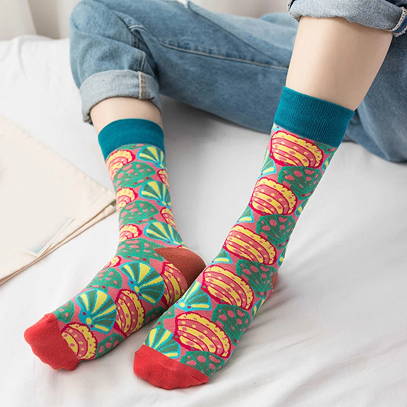 Женские новые модные носки с забавным принтом для пар длинные хлопковые девочек