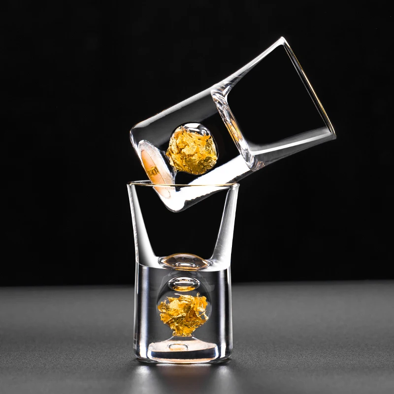 Ручной хрустальный бокал для выстрела встроенный Золотой золотистый лист ликер