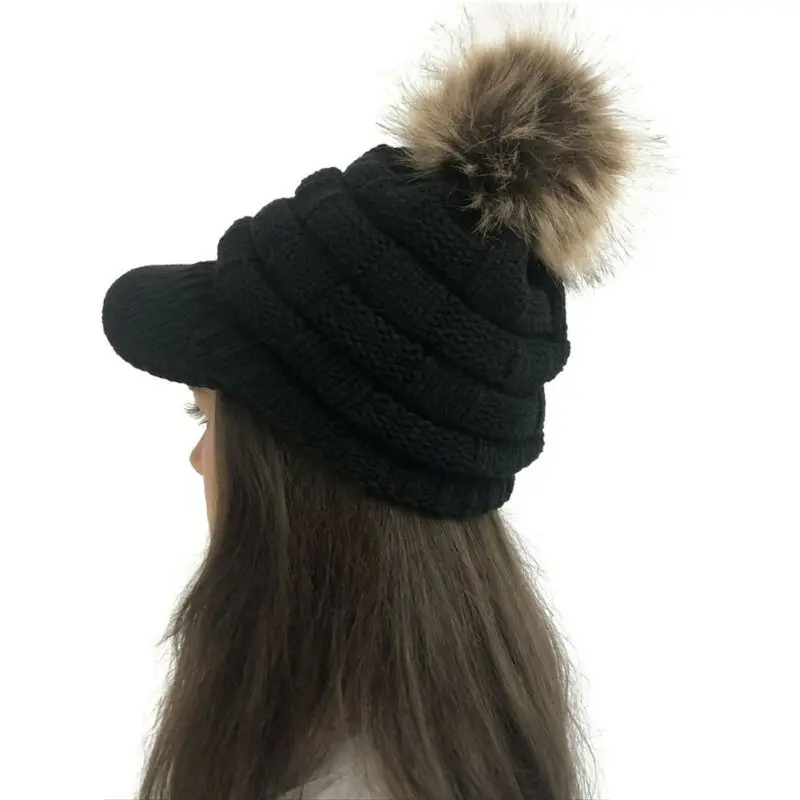 Дамская вязаная шапка с утиным язычком Модный женский теплый вязаный шерстяной