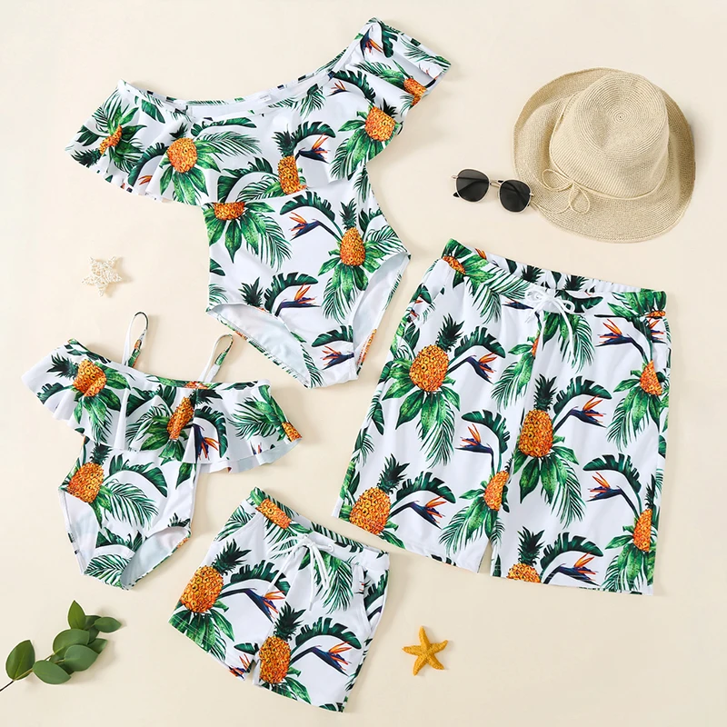 Летняя семейная одежда для плавания пляжные купальники мамы и дочки папы